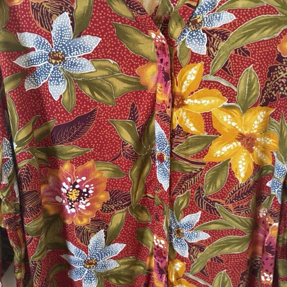 Bohemian Flower Women Top Size 2X Red Maximalist Tropical Travel Going Out Party - Picture 6 of 10